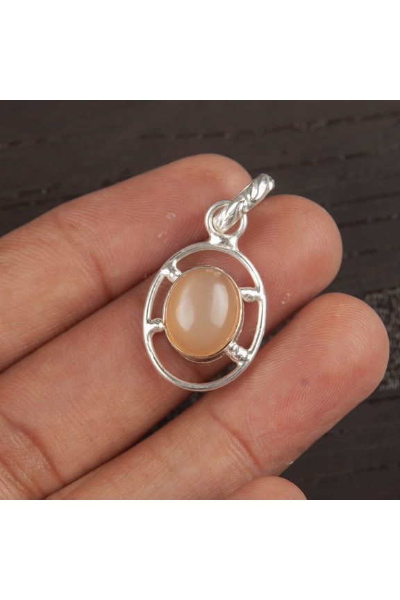 Peach Moonstone pendant 925 Sterling Silver Jewelry