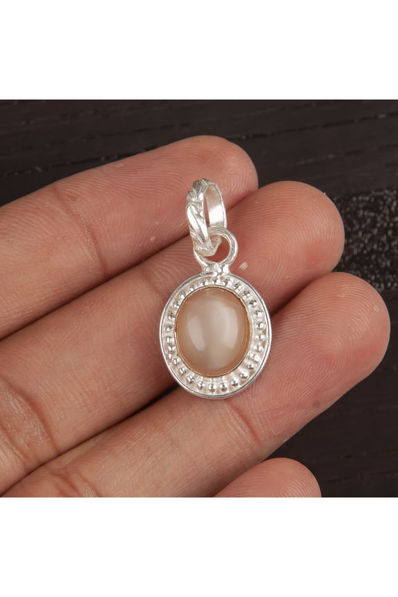 Peach Moonstone pendant 925 Sterling Silver Jewelry