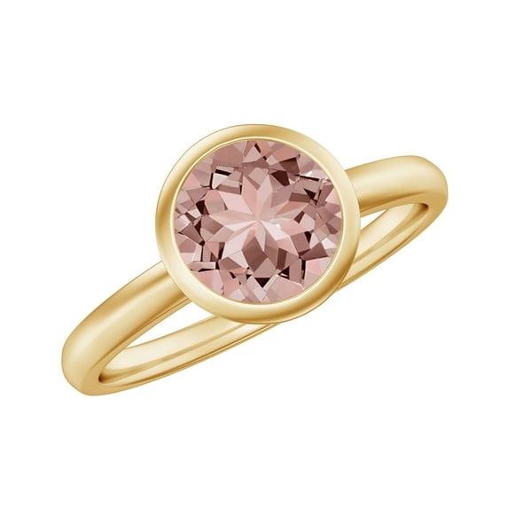 Rosec Jewels Peach Morganite Solitaire Ring (7 mm Round, 1.25 CT, AAA Quality) - October Birthstone, 14K Yellow Gold, US 6.50