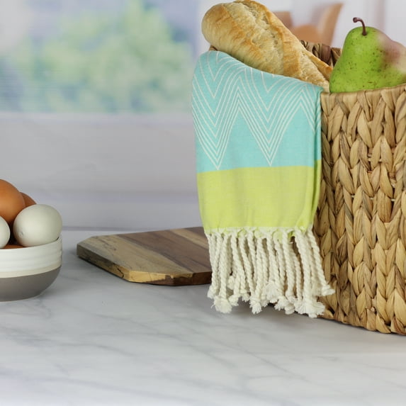 Peach & Oak Single Kitchen Towel, Aqua Chevron Pattern