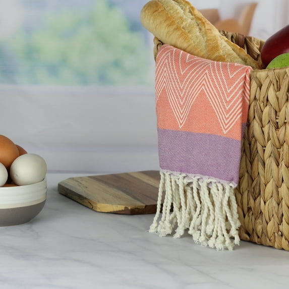 Peach & Oak Single Kitchen Towel, Coral Chevron Pattern