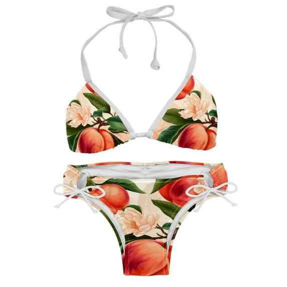Peach One-Piece Swimsuit Bikini Set, Detachable Sponge, Adjustable Strap, Two-Pack, Beach Vacation Wear