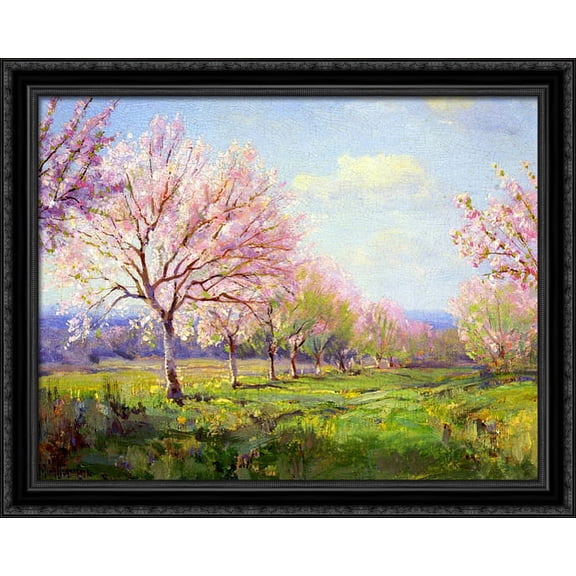 Peach Orchard on Mavericks Farm 36x28 Large Black Ornate Wood Framed Canvas Art by Robert Julian Onderdonk