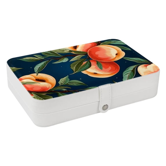 Peach PU Leather Jewelry Organizer Box with Removable Compartment and Portable Design for Necklace, Earring, and Jewelry Storage