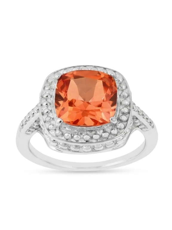 Lab Grown Padparadscha Sapphire Cushion Ring for Women, 925 Sterling Silver 2.39 Ct, September Birthstone