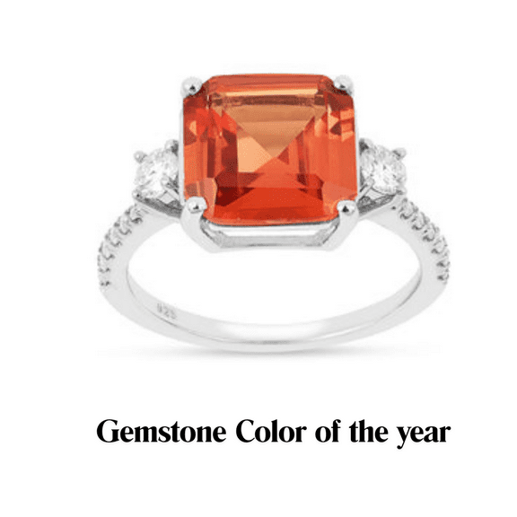 Peach Padparadscha Sapphire Three Stone Ring Lab Grown Sapphire Ring Silver Three Stone Ring Square Sapphire Classic Ring Gift for her
