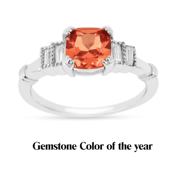 Fine Color Jewels Peach Padparadscha Lab-Grown Sapphire Ring for Women, Cushion Cut, Art Deco Gift