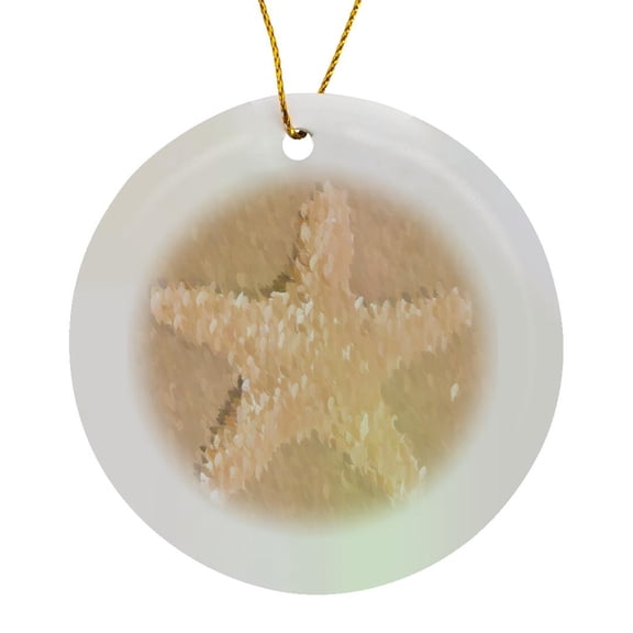 3drose, Peach Painted Starfish- Beach Themed Art- Sea Creatures, Circle Porcelain Ornament