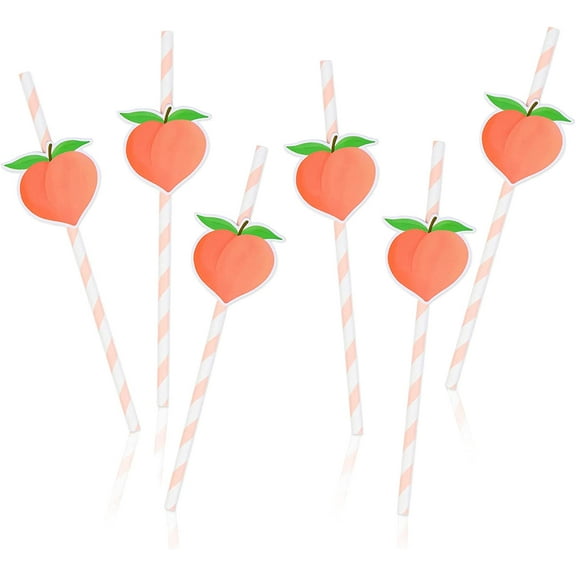 Peach Paper Straws Set, 50Pcs Peach Straws for Little Cutie Baby Shower Decorations, Pink Fruit Disposable Straws for Bachelorette Peach Theme Birthday Party Favor Supplies