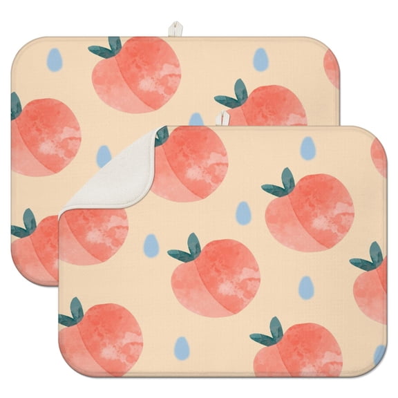 Peach Pattern Dish Drying Mats 2 Pack Absorbent, Reusable & Washable Microfiber Sink Drying Pad Cute Kawaii Fruit Print for Modern Kitchens, Quick Dry & Space-Saving (Tropical Summer Design)