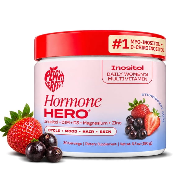 Peach Perfect Hormone Hero Inositol Powder Multivitamin, Strawberry Acai, 6.3 oz, 30 Servings