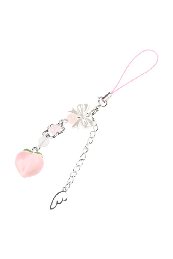 Peach Phone Decoration Stylish Bowknot Flower Beaded Keychain Pendant Personalized Keyring Handmade Gift for Women
