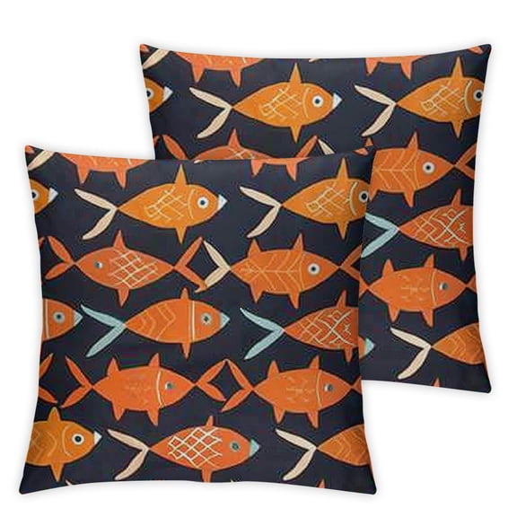 Peach Pillow Cushion Cover, Fishes Motif Nautical Marine Sea Underwater Creature Animal Aquarium, Decorative Square Accent Pillow Case,, Persian Blue Salmon Teal