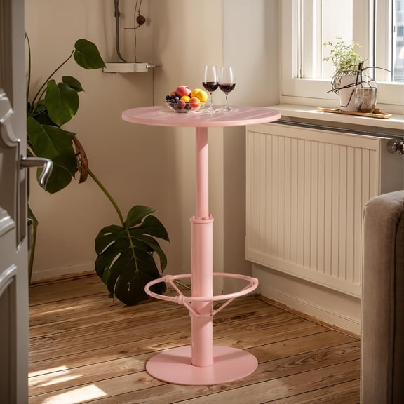 Peach Pink 42 Inch Tall Industrial Bar Table With Round Top Metal Frame Standing Pub Dining Bistro Cocktail Table