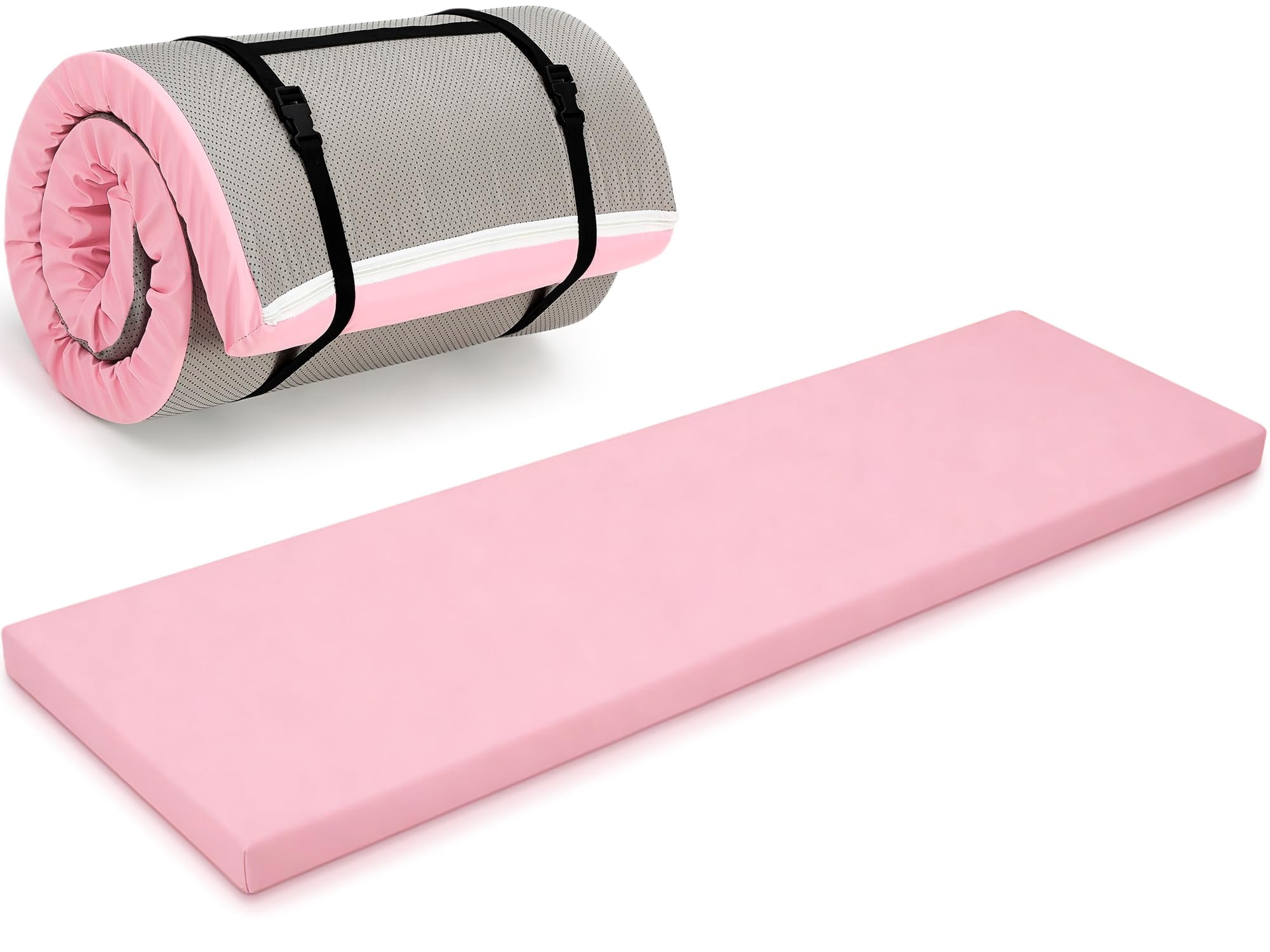 Peach Pink Foldable Yoga Mat 2 Inch 72"x24" Thick For Pilates Stretching Gym Workouts