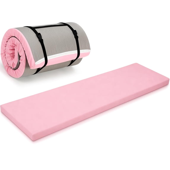 Peach Pink Foldable Yoga Mat 2 Inch 72"x24" Thick For Pilates Stretching Gym Workouts