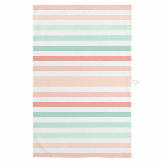 Peach Pink Green Ombre 1 Pack Kitchen Towel, Water Absorbent Dish Towel, Farmhouse Stripe Modern Decorative Hand Towels - Quick Drying Cloth for Cooking Baking, 18x28 Inch
