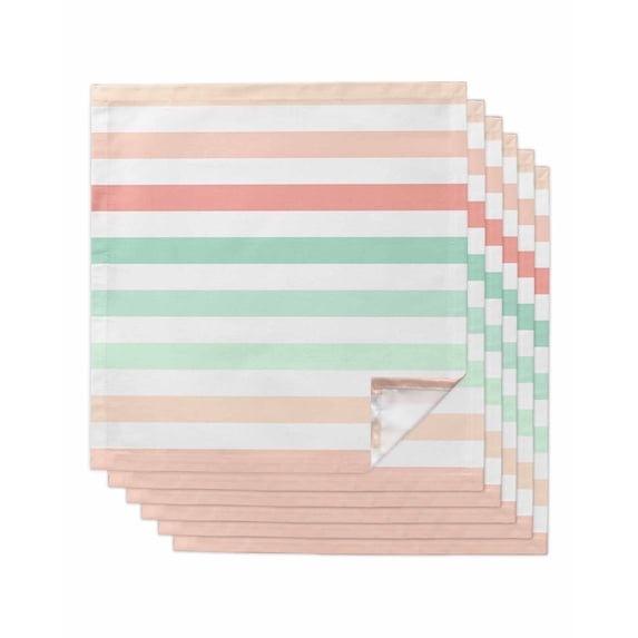 Peach Pink Green Ombre Cloth Napkins Set of 6 Reusable Dinner Napkins, Farmhouse Stripe Modern Cocktail Napkin Washable Table Napkins for Wedding/Holiday Party/Baby Shower 20"x20"