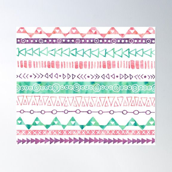 Peach Pink Green Purple White Hand Drawn Tribal Poster Wall Art, Modern Wall Decor For Living Room Bedroom, 8x12 UNFRAMED