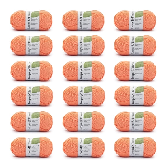 Loops & Threads Peach Pink Impeccable Solid Yarn - Medium Weight Yarn for Knitting, Crochet, Weaving, Arts & Crafts, 18 Pack