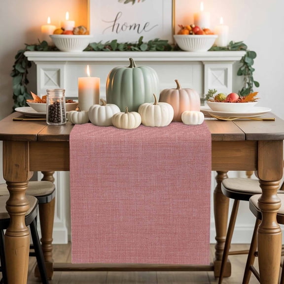 Peach Pink Linen Cotton Linen Table Runner, Washable Table Runners for Kitchen, Dining Room, Holiday, Home Party Table Decor, 13x36 Inches