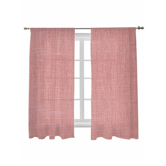 Peach Pink Linen Sheer Curtains 63 Inch Long 2 Panels, Farmhouse Pure Color Country Farm Light Filtering Rod Pocket Semi Sheer Curtains, Sheer Voile Drapes for Living Room Bedroom, 52"x63"