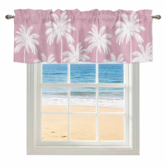 Peach Pink Palm Tree Kitchen Valances for Windows 60x18 Inch Kitchen Curtains Valances Rod Pocket Summer Botancial Tropical Farmhouse Bathroom Window Valances for Window Treatment Decor