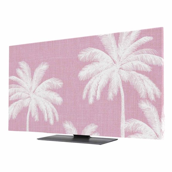 Peach Pink Palm Tree TV Cover for 24 Inch Screen,Stretch Fabric Dustproof TV Display Protector,Summer Botancial Tropical Farmhouse Elastic Slipcover Monitor Cover for Indoor Computer 20.9"x11.8"