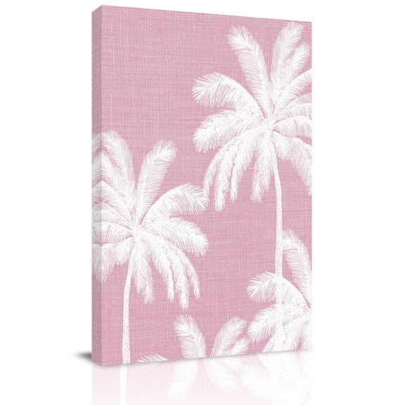 Peach Pink Palm Trees Canvas Wall Art for Living Room, Summer Beach Tropical Farmhouse Wall Decor Framed Artwork Pictures Ready to Hang for Bedroom Office Home Decor