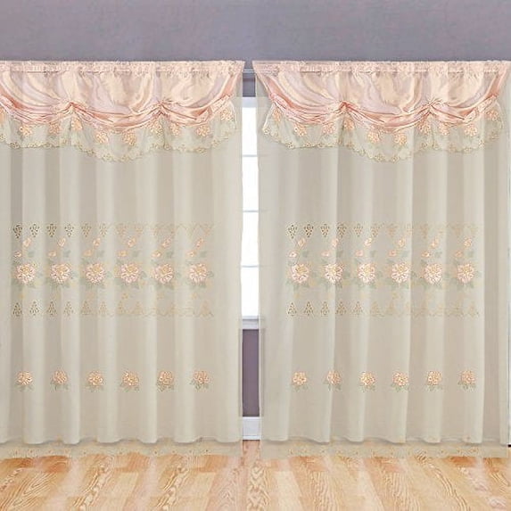 Peach Pink Room Decor Embroidery Sheer Valence Window Curtain Drapes 60x90+18" (2, Peach Pink Curtain)