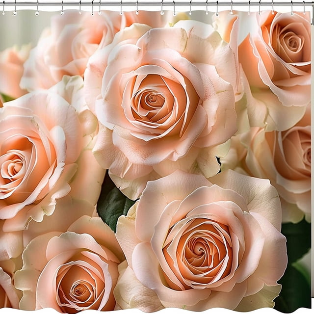 Peach Pink Roses Print Shower Curtain Elegant Floral Bathroom Decor