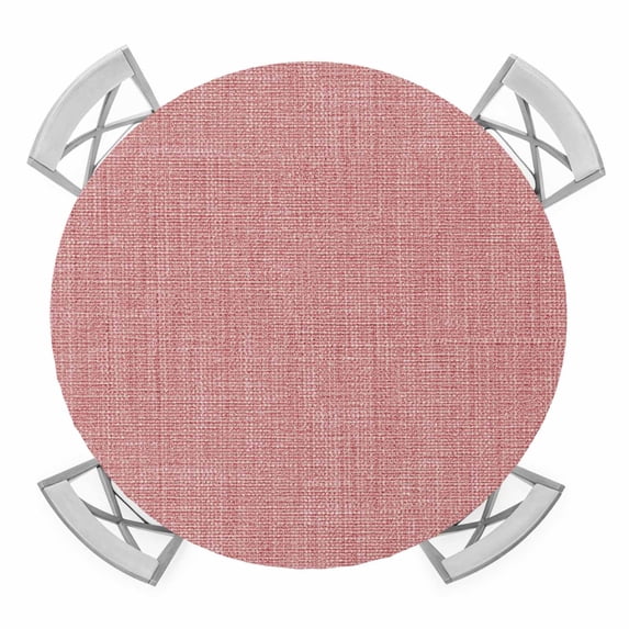 Peach Pink Round Fitted Tablecloth with Elastic Edge, Waterproof Table Cloth Table Cover for 55"-60" Tables, Farmhouse Burlap Solid Pink Modern Linen Texture Tablecloths for Dining Picnic Outdoor