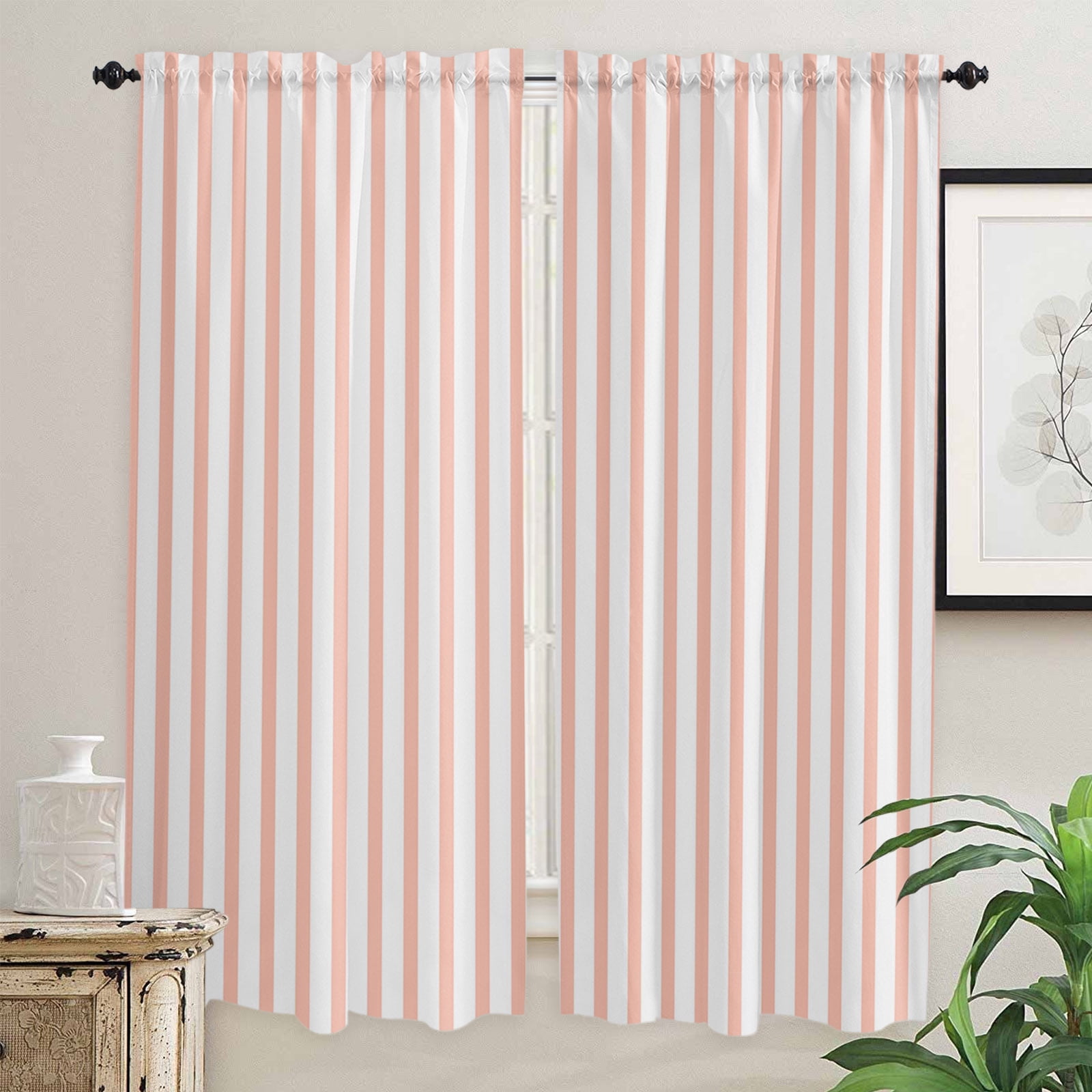Peach Pink Striped Kitchen Curtain for Berdoom Living Room Cafe 72 Inch ...