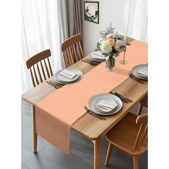 Peach Pink Watercolor Table Runner 13x70in Non-Slip Cotton Linen Table Runners, Solid Color Dresser Scarves TableRunner for Dinner Kitchen Dining Wedding Party