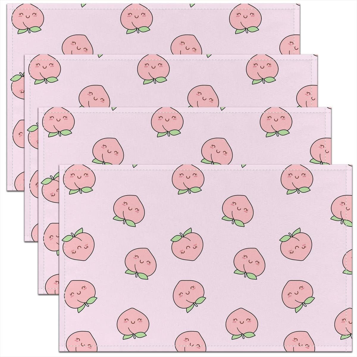 Peach Placemats 12x18 Pack of 4, Cute Cartoon Red Fruit Printed Place