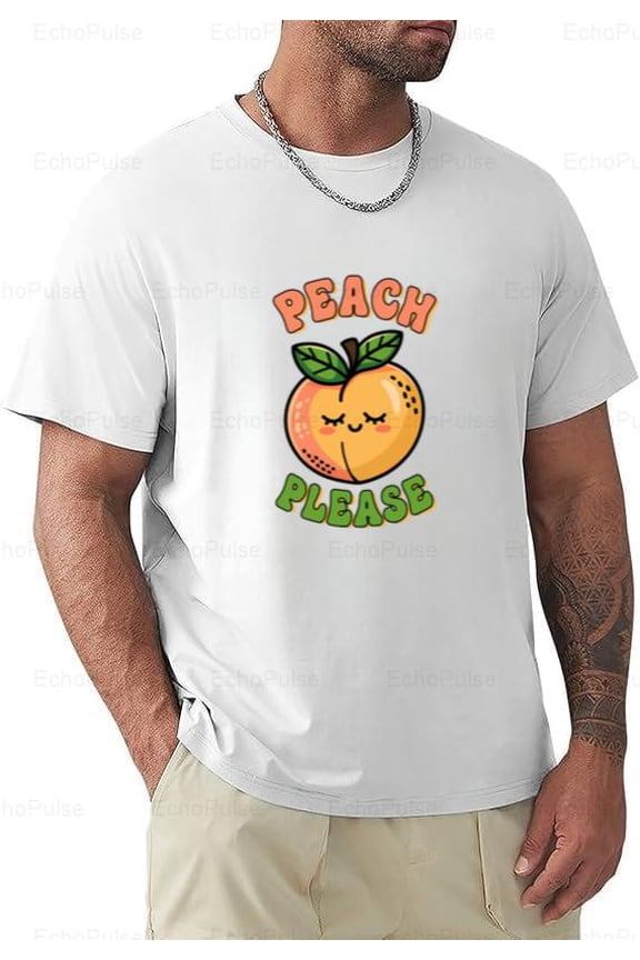 Peach Please Happy Fruits Funny Summer Healthy T-Shirt, for men & women, up to size 5XL