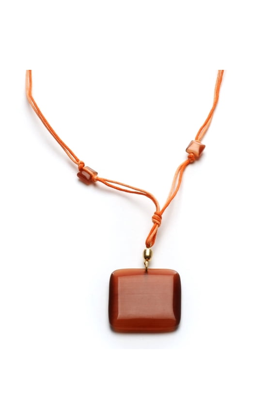 Elegant Cat's Eye Square Pendant Necklace - Peach Adjustable Cord Fashion Jewelry Necklace