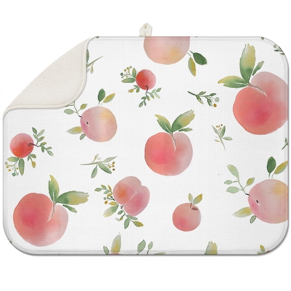 Peach Print Dish Drying Mat - Super Absorbent Kawaii Fruit Design Kitchen Counter Mat, 3-Layer Heat Resistant & Foldable Sink Drying Pad, Modern Aesthetic Pink Peach Pattern 18"x24"