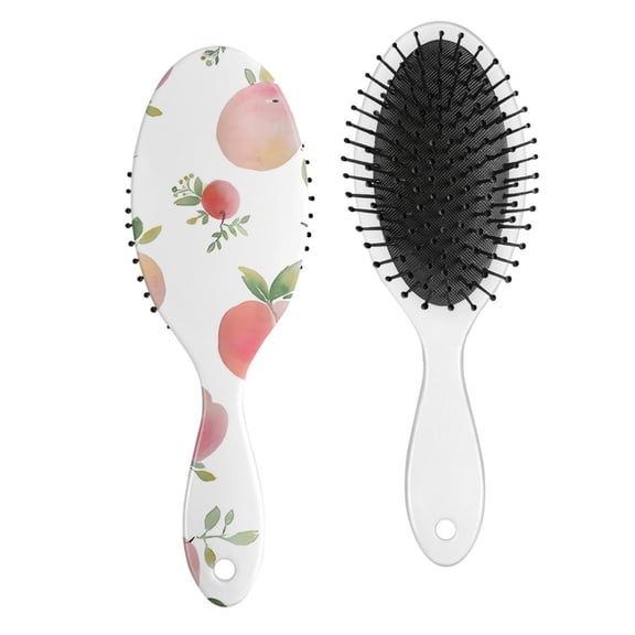 Peach Print Hair Brush - Kawaii Paddle Detangling Brush for Long Hair with Round-Tip Bristles, Gentle Anti-Frizz Styling Tool for Women & Kids, Cute Tropical Aesthetic Design