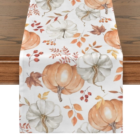 Peach Pumpkins | Thanksgiving Table Runner 48" x 13"  100% Polyester, Rustic Fall Harvest Dining Decor, Machine Washable Holiday Table Decoration