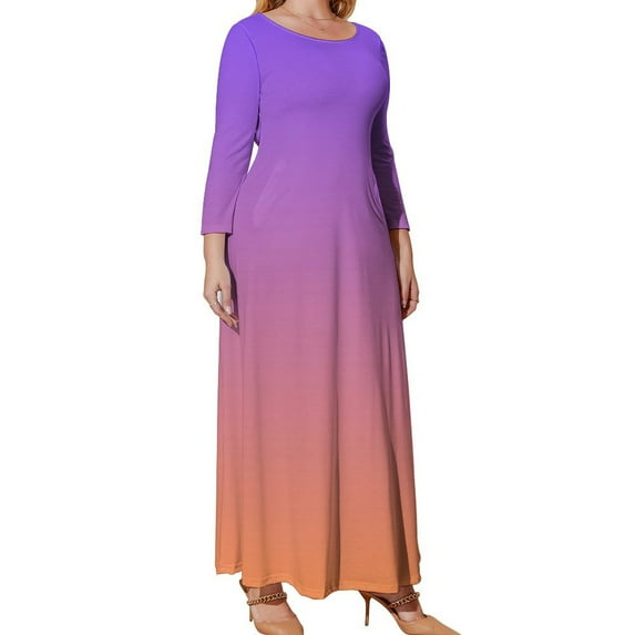 Peach & Purple Gradient Long Sleeved Dress evening dress woman prom dress
