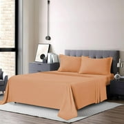 Peach Queen Sheet Set - 4 Piece Brushed Microfiber Summer Bed For Queen Size Bedding Breathable And Bed Sheet Set & Pillowcases 16-Inch Deep Pockets Bed