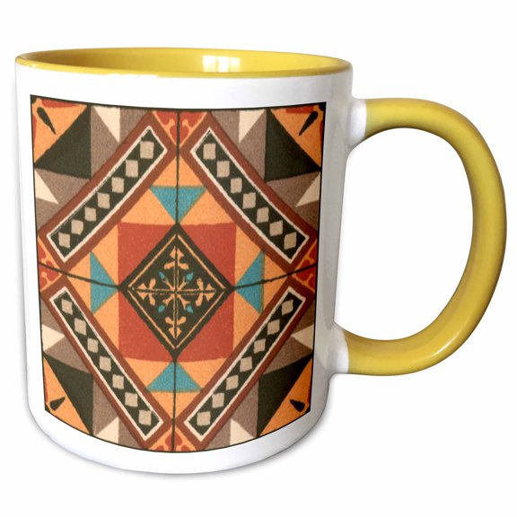 3drose, Peach Quilt Diamonds, 11oz Two-tone Yellow Mug
