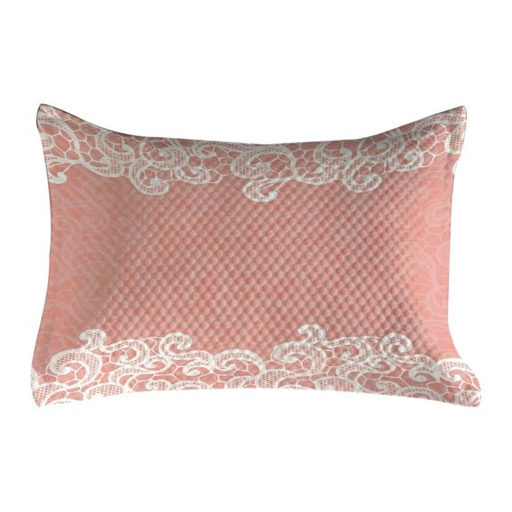 Peach Quilted Pillowcover, Lace Design on Soft Colored Background Ornamental Pattern Wedding Inspired Image, Standard King Size Accent Pillow Cover for Bedroom, 36" x 20", Coral White, by Ambesonne