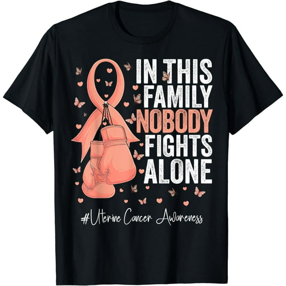 Peach Ribbon Survivor Fighter Uterine Cancer Awareness T-Shirt