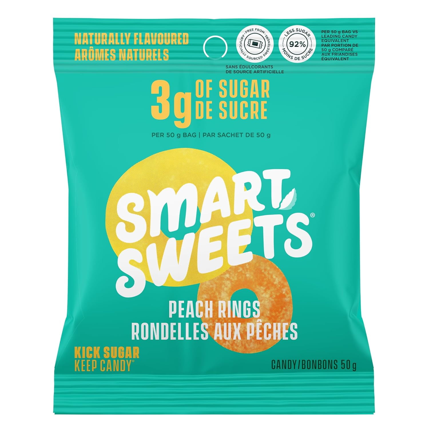 Peach Rings, 1.8 Oz Bags (Box of 12), Candy with LowSugar (3g) and Low