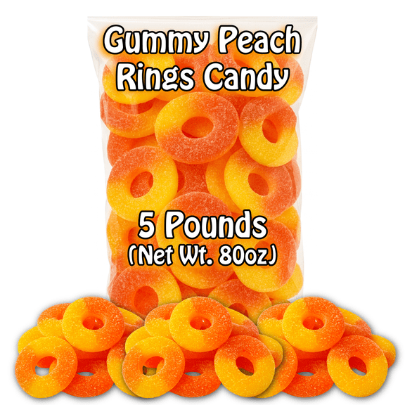 Peach Rings Gummy Candy (5 Pound Bag) 80oz. Chewy Gummy Peach Ring Candies