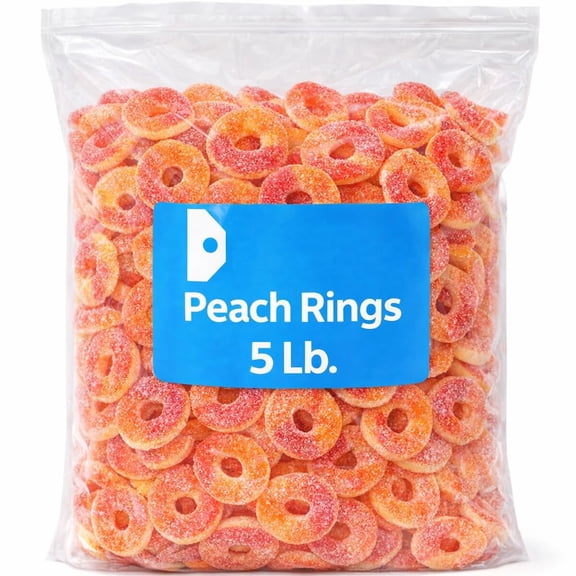 Peach Rings Gummy Candy 5 lb Bag, Sugar-Coated Chewy Peach Gummies, Bulk Candy for Parties & Snacking
