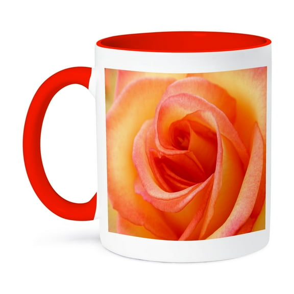 3dRose, Peach Rose, 11oz Two-Tone Red Mug