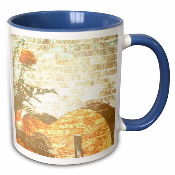 3drose, Peach Rose and Guitar Brick Art Music, 15oz Two-tone Blue Mug